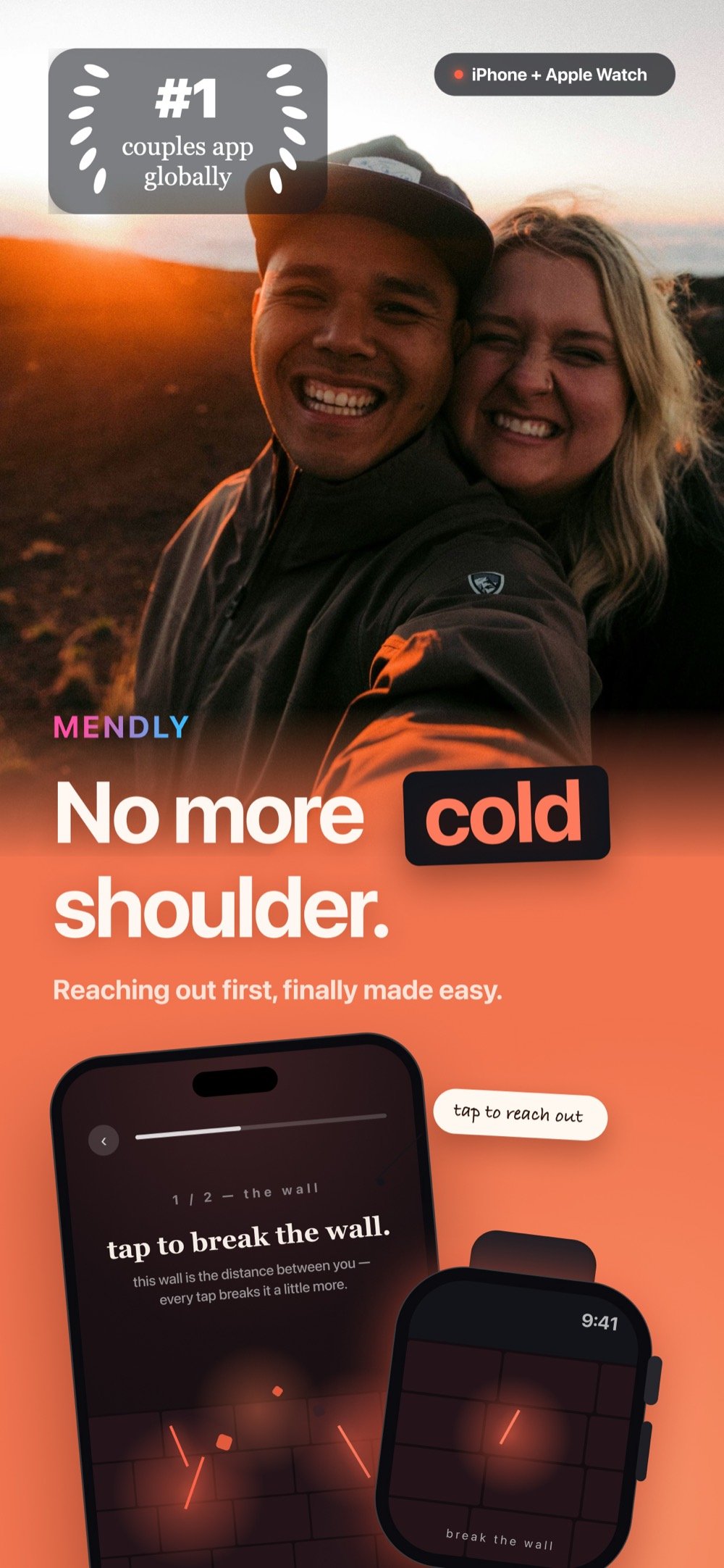 Mendly on iPhone and Apple Watch: tap to break the wall between you.