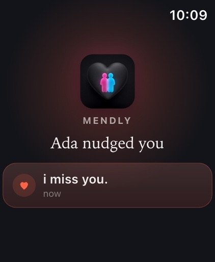 Notification reading &ldquo;Ada nudged you — i miss you&rdquo;.
